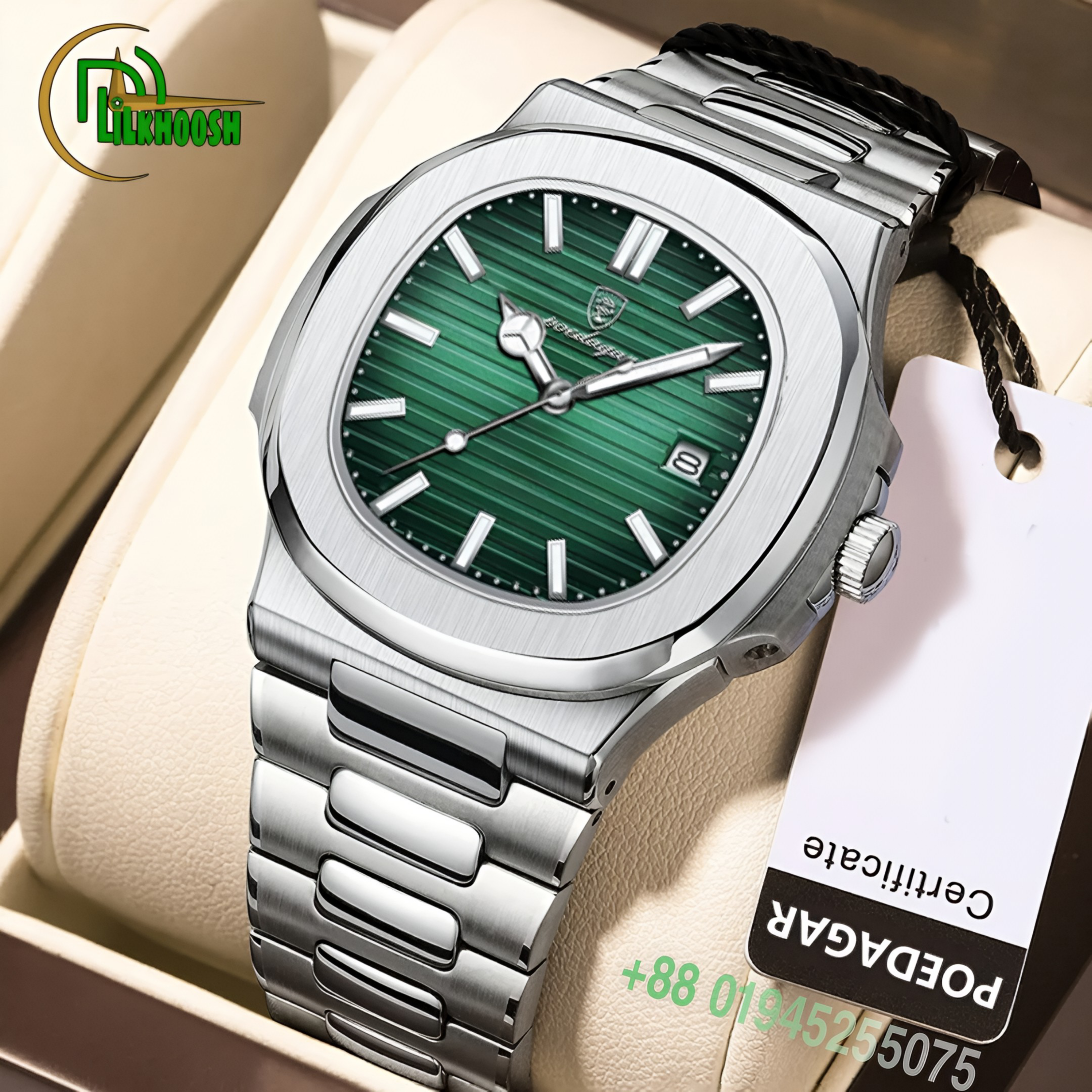 Poedagar 613 Luxury Stainless Steel Strap Watch(Green Dial)