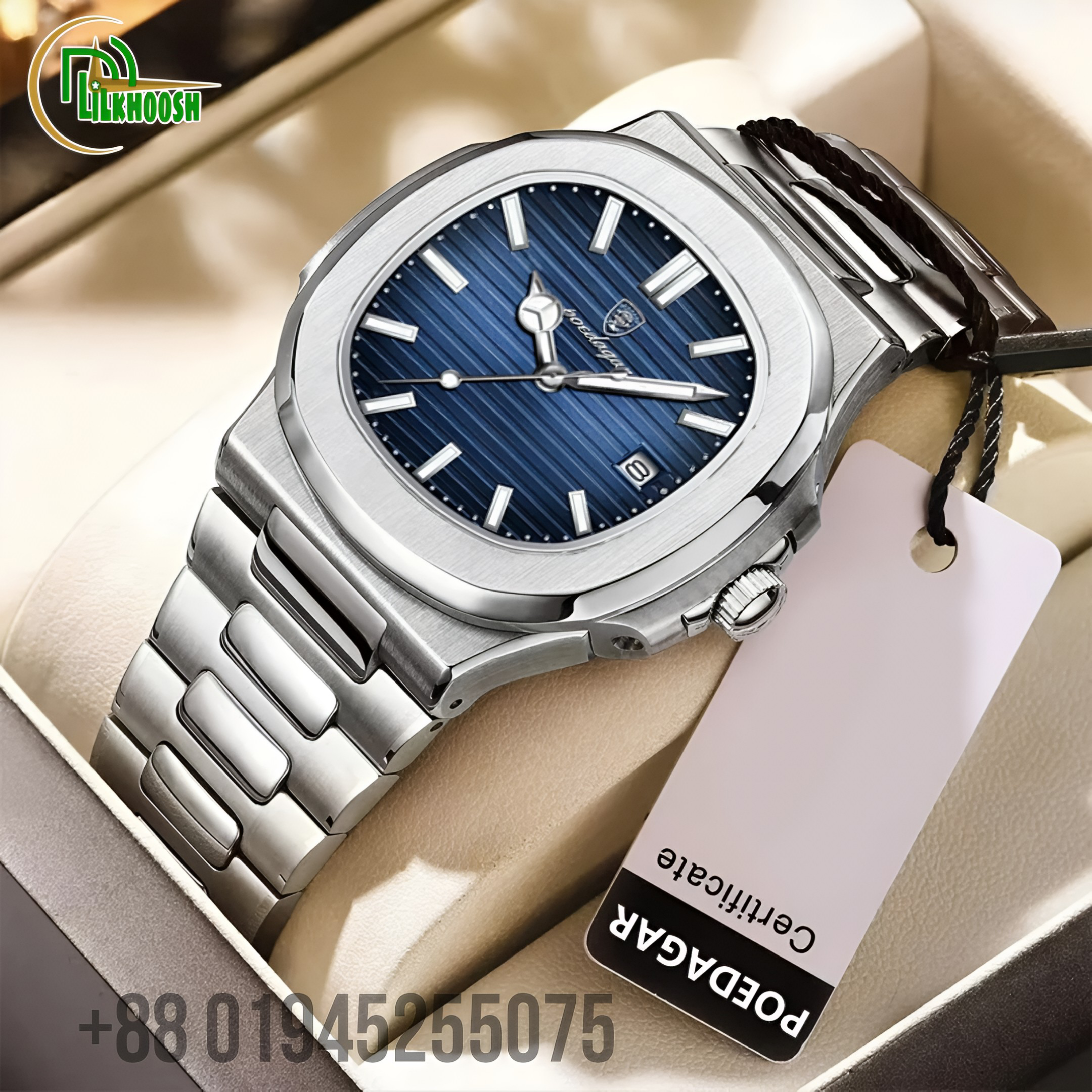 Poedagar 613 Luxury Stainless Steel Strap Watch(Blue Dial)