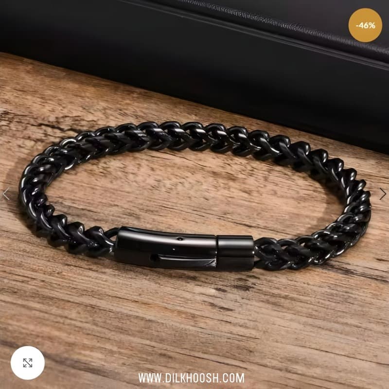 Luxurious Vintage Link Chain Men’s Stainless Steel Bracelet- Black